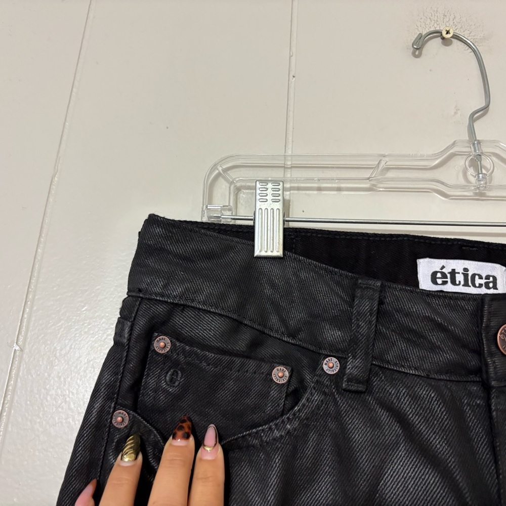 Etica Camille Low Rise Bootcut Jeans Black Drenched Coated Size 27 Sustainable - Picture 4 of 12